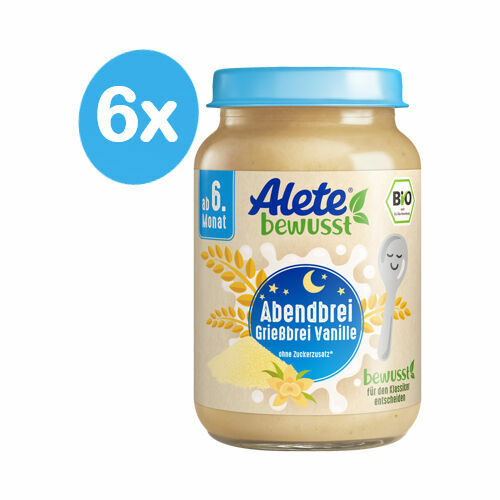 Alete BIO Příkrm kaše večerní semolinová s vanilkovou příchutí 6m+ 6x190 g porovnat ceny