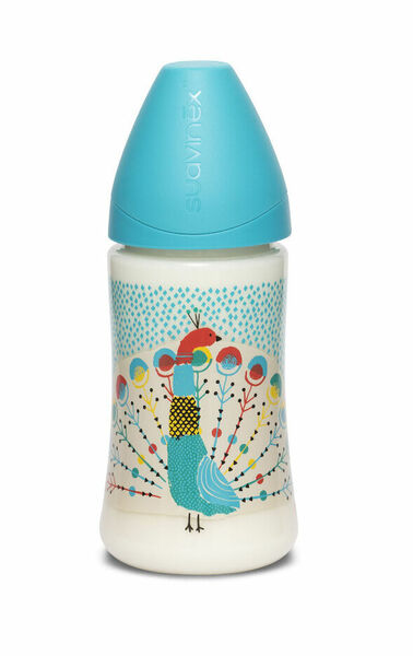Suavinex Fusion Láhev savička silikon 0m+ 270 ml 1 ks modrý páv porovnat ceny
