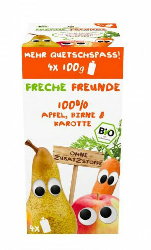 Freche Freunde BIO Ovocná kapsička jablko, hruška a mrkev 4x100g porovnat ceny