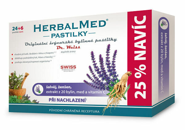 HerbalMed Dr.Weiss Šalvěj-ženšen 24+6 pastilek porovnat ceny