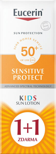 Eucerin SUN Sensitive Protect Kids SPF50+ dětské mléko na opalování 2x150 ml 1+1 ZDARMA porovnat ceny