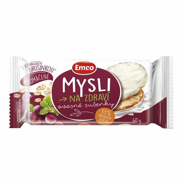 EMCO Mysli ovesné sušenky Brusinkové s jogurtovou polevou 60 g porovnat ceny