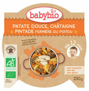 BABYBIO sladké brambory s kaštanovým pyré a farmářskou perličkou 230g porovnat ceny