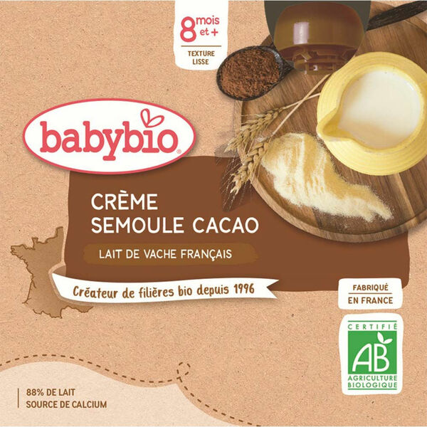 BABYBIO Mléčný dezert Kakaový krém s krupičkou 4x85 g porovnat ceny