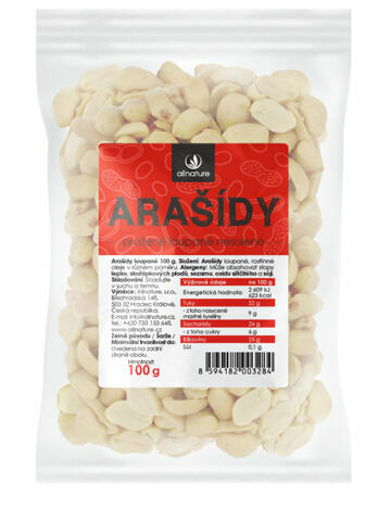 Allnature Arašídy pražené nesolené loupané 100g porovnat ceny