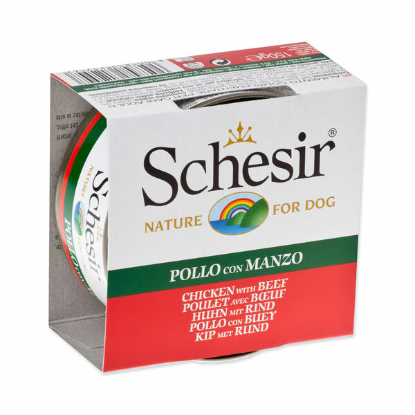 Schesir Konzerva kuře a hovězí v želé 150 g porovnat ceny