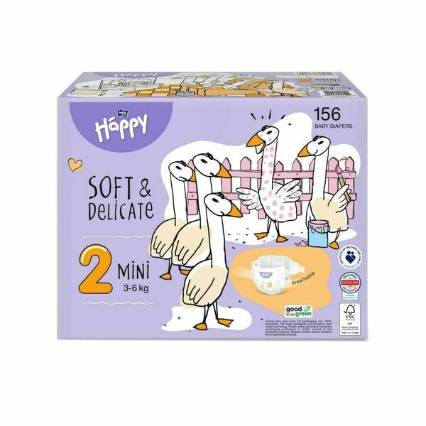Bella Baby Happy Soft&Delicate 2 Mini 3-6 kg dětské pleny box 156 ks porovnat ceny