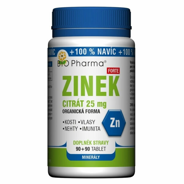 BIO PHARMA Zinek citrát forte 25mg 90+90 tablet porovnat ceny