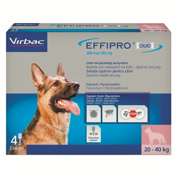 EFFIPRO DUO 268/80 mg spot-on pro psy L (20-40 kg) 2,68 ml 4 pipety porovnat ceny