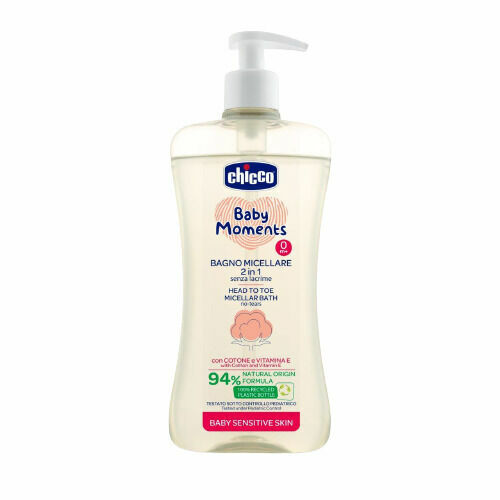 CHICCO Šampon micelární na vlasy a tělo s dávkovačem Baby Moments Sensitive 94% přírod. složek 500ml porovnat ceny