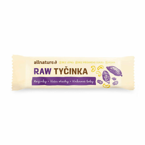 Allnature Bezlepková ovocná tyčinka rozinky, kešu, kakaové boby 20x45g porovnat ceny