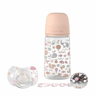 Suavinex sada 270ml + dudlík fyziologický 0-6m + klip memories růžový 3ks porovnat ceny
