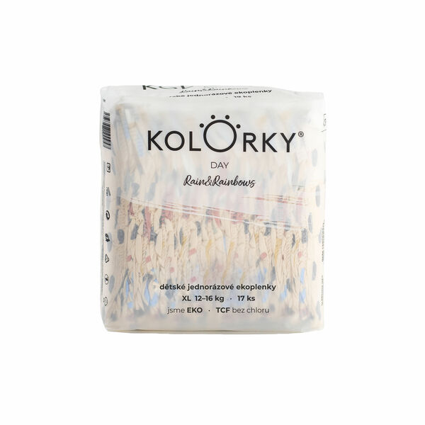 KOLORKY DAY - déšť a duhy - XL (12-16 kg) - 17 ks - jednorázové eko plenky porovnat ceny