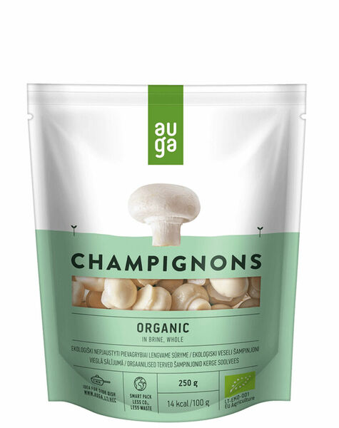 Auga Organic Champignons in brine whole, bio celé žampiony ve slaném nálevu, 250g porovnat ceny
