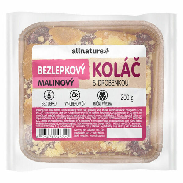 ALLNATURE Bezlepkový malinový koláč s drobenkou čerstvý 200 g porovnat ceny