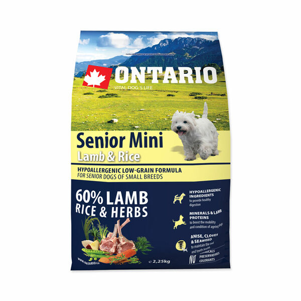Ontario Senior Mini Lamb&Rice granule 2,25 kg porovnat ceny