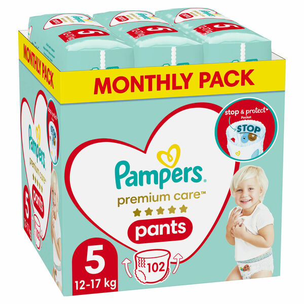 Pampers Premium Care Pants Plenkové kalhotky vel. 5, 12-17 kg, 102 ks porovnat ceny