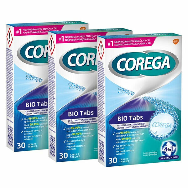 COREGA Bio tabs antibakteriální tablety pro zubní náhrady 3 x 30 kusů porovnat ceny