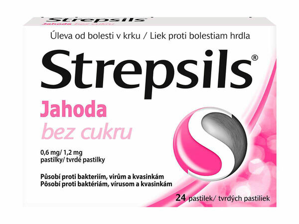 Strepsils Jahoda Bez Cukru 0,6mg/1,2mg pastilka 24 porovnat ceny