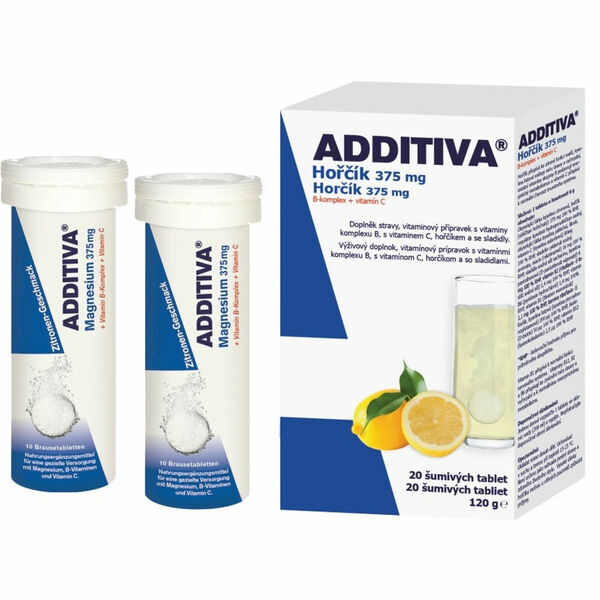 ADDITIVA Magnesium 375 mg + B-Komplex + vitamín C 20 šumivých tablet porovnat ceny