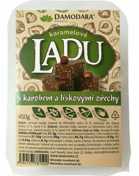 Damodara Ladu karamelové s karobem a lískovými ořechy 450g porovnat ceny