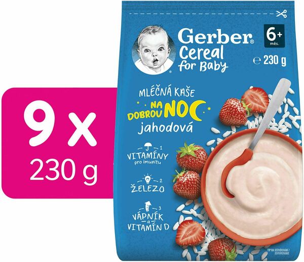 Gerber Cereal mléčná kaše jahodová Dobrou noc 9 x 230 g porovnat ceny