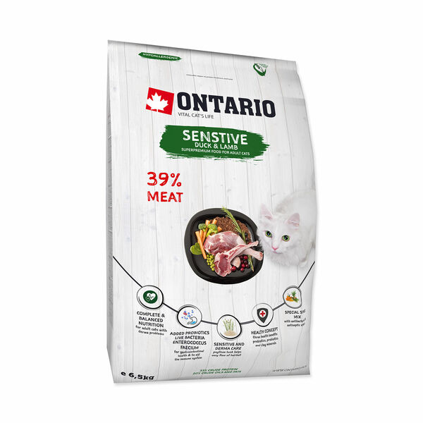 Ontario Cat Sensitive/Derma granule 6,5 kg porovnat ceny