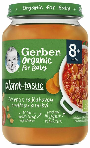 Gerber Organic 100% rostlinný příkrm cizrna s rajčatovou omáčkou a mrkví 190 g porovnat ceny