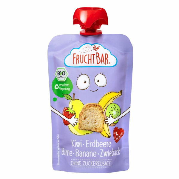 FRUCHTBAR Ovocná kapsička s jahodami, banánem, hruškou, kiwi a sucharem BIO 100 g porovnat ceny