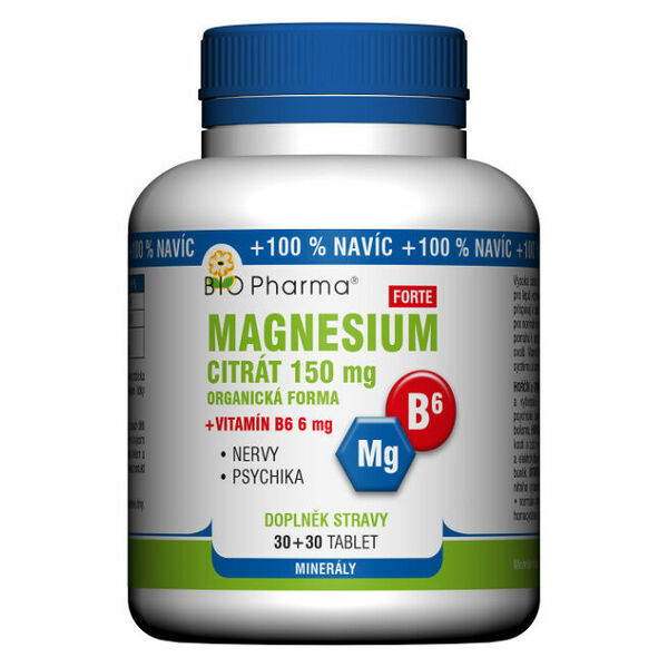 BIO PHARMA Magnesium citrát Forte 150mg + Vitamín B6 30+30 tablet porovnat ceny