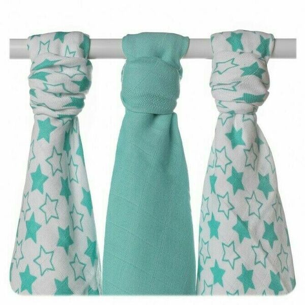 XKKO Bambusové pleny BMB Little Stars Turquoise MIX 70x70, 3ks porovnat ceny