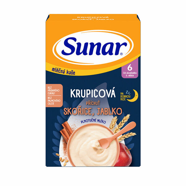 Sunar mléčná krupicová kaše na dobrou noc skořice, jablko 210 g porovnat ceny