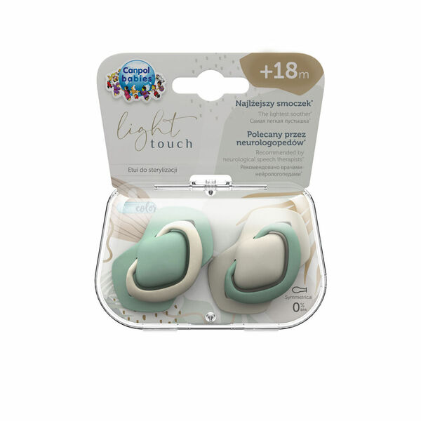 CANPOL BABIES Set symetrických silikonových dudlíků light touch 18 m+ pure color zelený porovnat ceny